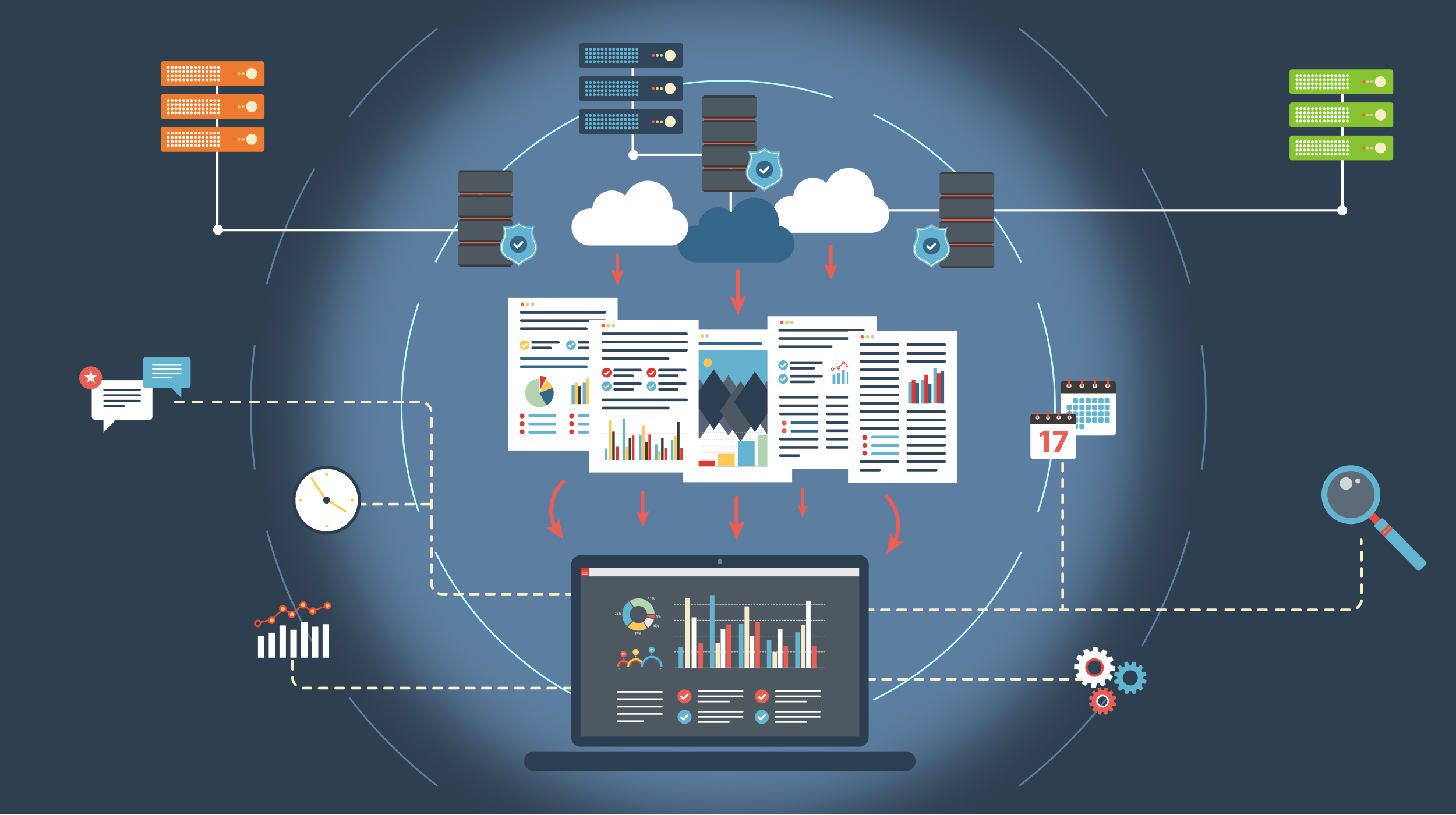 An illustration depicting interconnected clouds symbolizing multi-cloud management, showcasing seamless integration and optimized operations